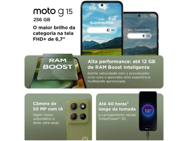 Smartphone Motorola Moto G15 256GB Grafite 4G 12GB 6,7" Câm. Dupla Selfie 8MP - Image 6